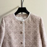 Dior Women Macrocannage Cropped Jacket Peach Blossom Pink Cotton-Blend Tweed