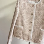 Dior Women Macrocannage Cropped Jacket Peach Blossom Pink Cotton-Blend Tweed