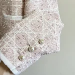 Dior Women Macrocannage Cropped Jacket Peach Blossom Pink Cotton-Blend Tweed