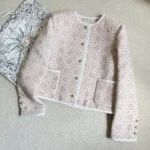 Dior Women Macrocannage Cropped Jacket Peach Blossom Pink Cotton-Blend Tweed