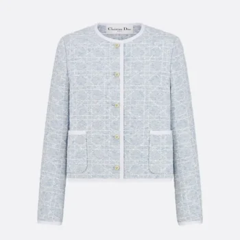 Dior Women Macrocannage Cropped Jacket Sky Blue Cotton-Blend Tweed