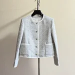 Dior Women Macrocannage Cropped Jacket Sky Blue Cotton-Blend Tweed