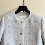 Dior Women Macrocannage Cropped Jacket Sky Blue Cotton-Blend Tweed