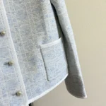 Dior Women Macrocannage Cropped Jacket Sky Blue Cotton-Blend Tweed