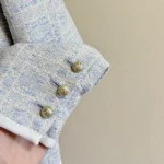 Dior Women Macrocannage Cropped Jacket Sky Blue Cotton-Blend Tweed