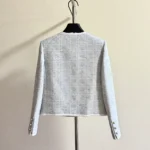 Dior Women Macrocannage Cropped Jacket Sky Blue Cotton-Blend Tweed