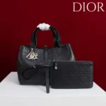 Dior Women Medium Dior Toujours Bag Black Flat Macrocannage Calfskin