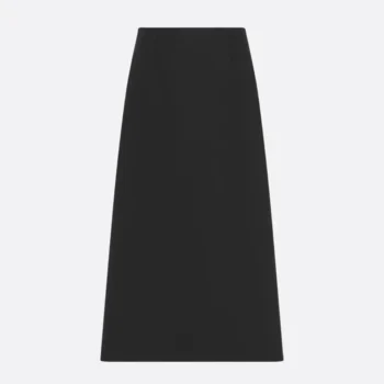 Dior Women Mid-Length Straight Skirt Black Virgin Wool and Silk Grain de Poudre