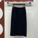 Dior Women Mid-Length Straight Skirt Black Virgin Wool and Silk Grain de Poudre