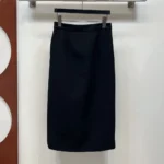 Dior Women Mid-Length Straight Skirt Black Virgin Wool and Silk Grain de Poudre