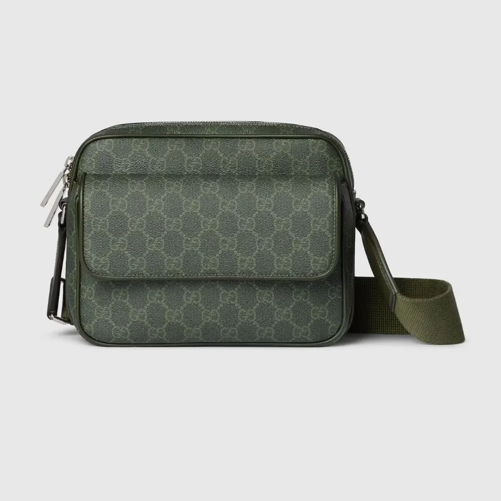 Gucci Men GG Monogram Small Crossbody Bag Forest Green GG Fabric (1) Gucci Men GG Monogram Small Crossbody Bag Forest Green GG Fabric