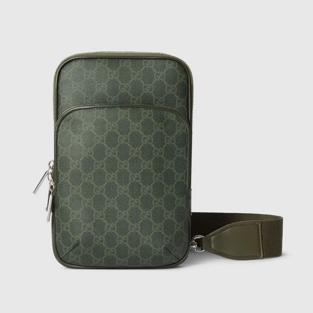 Gucci Men GG Monogram Small Slingbag Forest Green GG Fabric 822073 (1) Gucci Men GG Monogram Small Slingbag Forest Green GG Fabric 822073