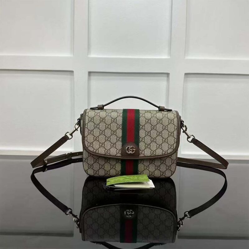 Gucci Unisex Ophidia Medium Top Handle Bag-Brown 836842