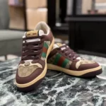 Gucci Unisex Screener Sneaker Variation Beige and Dark Brown GG Canvas