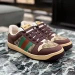 Gucci Unisex Screener Sneaker Variation Beige and Dark Brown GG Canvas