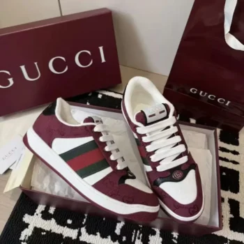 Gucci Unisex Screener Sneaker Variation Beige and Maroon GG Canvas