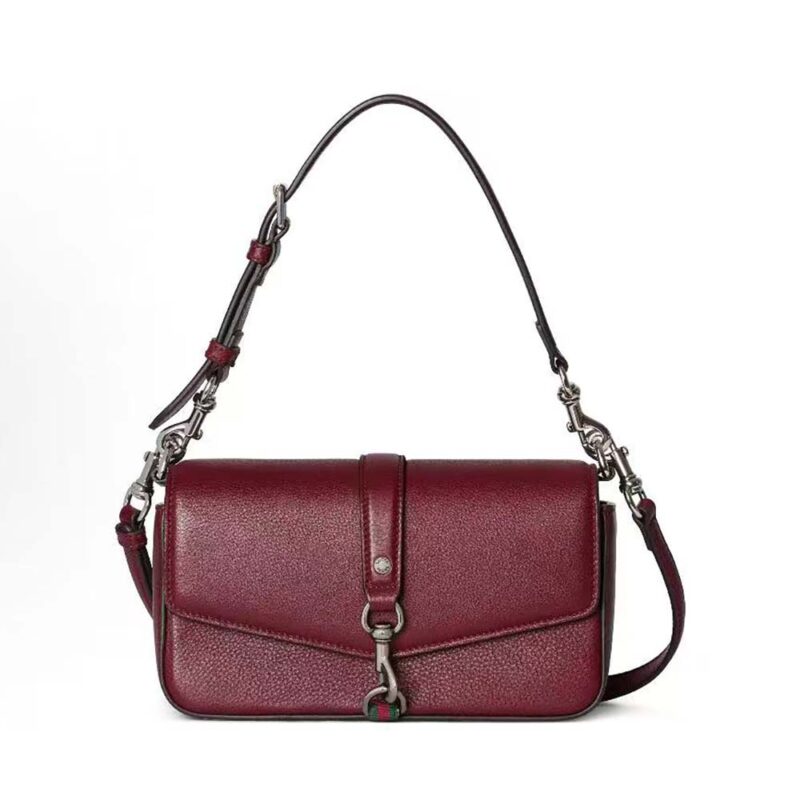 Gucci Unisex Small Crossbody Bag With Hook Closure-Maroon