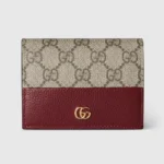 Gucci Women Bi-Color Gg Marmont Small Wallet Beige And Rosso Ancora Leather
