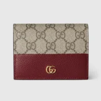 Gucci Women Bi-Color Gg Marmont Small Wallet Beige And Rosso Ancora Leather