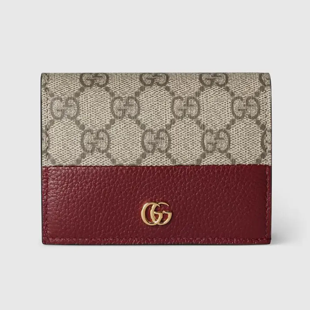 Gucci Women Bi-Color Gg Marmont Small Wallet Beige And Rosso Ancora Leather (1) Gucci Women Bi-Color Gg Marmont Small Wallet Beige And Rosso Ancora Leather