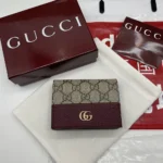 Gucci Women Bi-Color Gg Marmont Small Wallet Beige And Rosso Ancora Leather