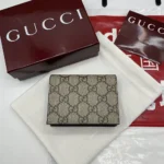 Gucci Women Bi-Color Gg Marmont Small Wallet Beige And Rosso Ancora Leather