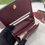 Gucci Women Bi-Color Gg Marmont Small Wallet Beige And Rosso Ancora Leather