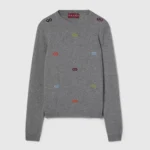 Gucci Women Fine Cashmere Sweater with Intarsia Grey 833668XKEYH