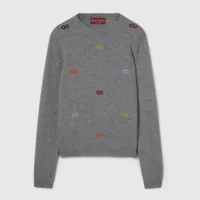 Gucci Women Fine Cashmere Sweater with Intarsia Grey 833668XKEYH