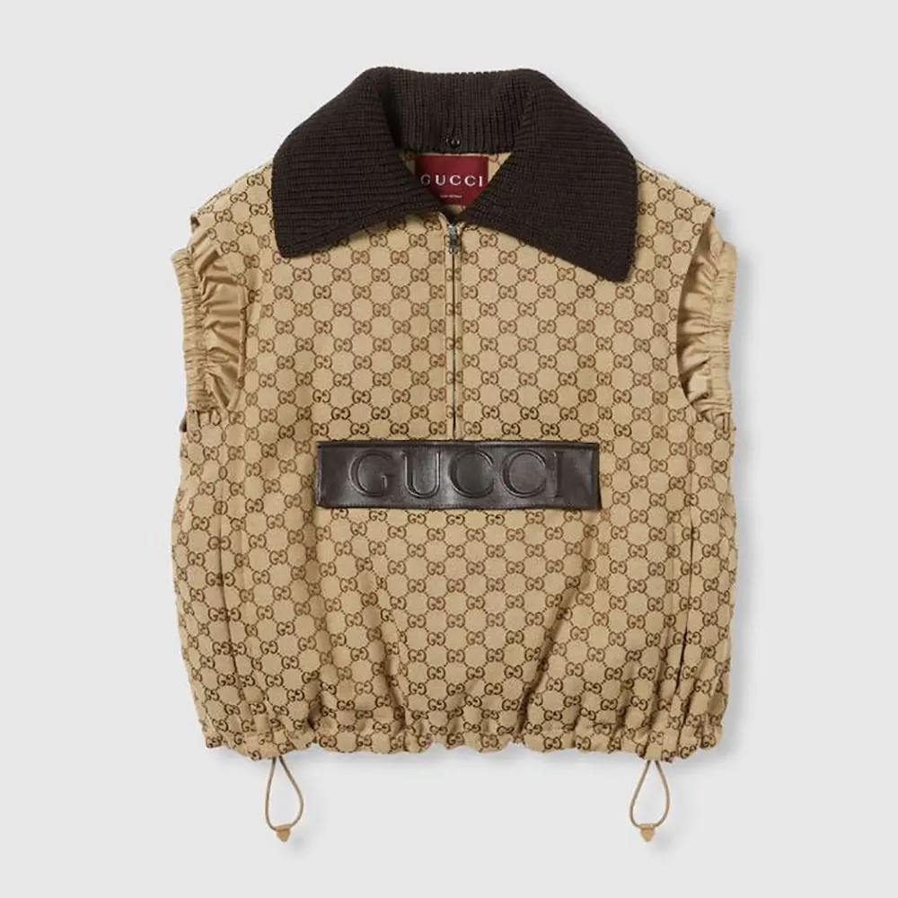 Gucci Women GG Canvas Gilet with Leather Label 823751Z8B1K (1) Gucci Women GG Canvas Gilet with Leather Label 823751Z8B1K