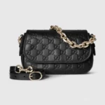 Gucci Women GG Emblem Small Shoulder Bag Black GG Leather