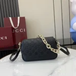 Gucci Women GG Emblem Small Shoulder Bag Black GG Leather