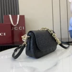 Gucci Women GG Emblem Small Shoulder Bag Black GG Leather