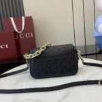 Gucci Women GG Emblem Small Shoulder Bag Black GG Leather