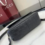 Gucci Women GG Emblem Small Shoulder Bag Black GG Leather