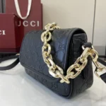 Gucci Women GG Emblem Small Shoulder Bag Black GG Leather
