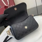 Gucci Women GG Emblem Small Shoulder Bag Black GG Leather