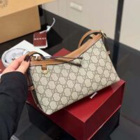 Gucci Women GG Emblem Small Shoulder Bag-Brown