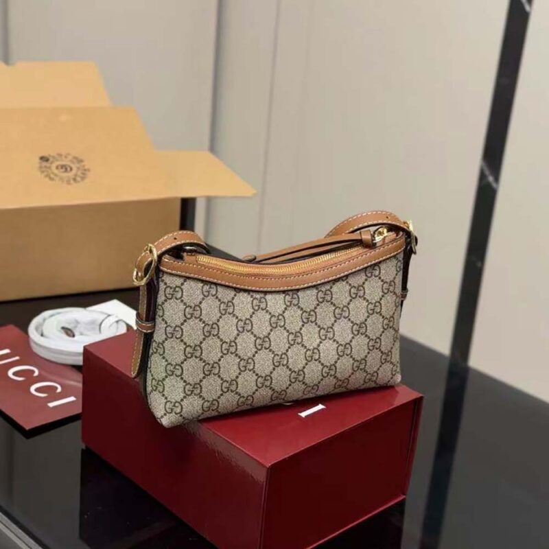 Gucci Women GG Emblem Small Shoulder Bag-Brown