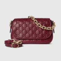 Gucci Women GG Emblem Small Shoulder Bag Rosso Ancora Red GG Leather