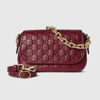 Gucci Women GG Emblem Small Shoulder Bag Rosso Ancora Red GG Leather