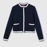 Gucci Women GG Fine Cotton Jacquard Cardigan-Navy 836304XKE0P