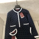 Gucci Women GG Fine Cotton Jacquard Cardigan-Navy 836304XKE0P