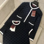 Gucci Women GG Fine Cotton Jacquard Cardigan-Navy 836304XKE0P