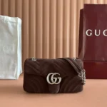 Gucci Women GG Marmont Medium Shoulder Bag Dark Brown Leather
