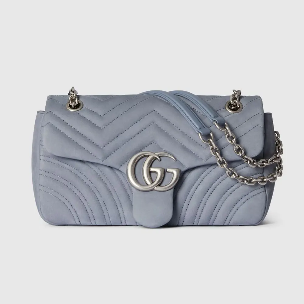 Gucci Women GG Marmont Medium Shoulder Bag Grey Leather 837267AAE37 (1) Gucci Women GG Marmont Medium Shoulder Bag Grey Leather 837267AAE37