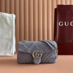 Gucci Women GG Marmont Medium Shoulder Bag Grey Leather 837267AAE37