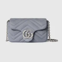 Gucci Women GG Marmont Mini Shoulder Bag Grey Leather 841290AAE5D