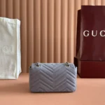 Gucci Women GG Marmont Mini Shoulder Bag Grey Leather 841290AAE5D