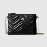 Gucci Women GG Marmont Pochette With Chain Black Leather